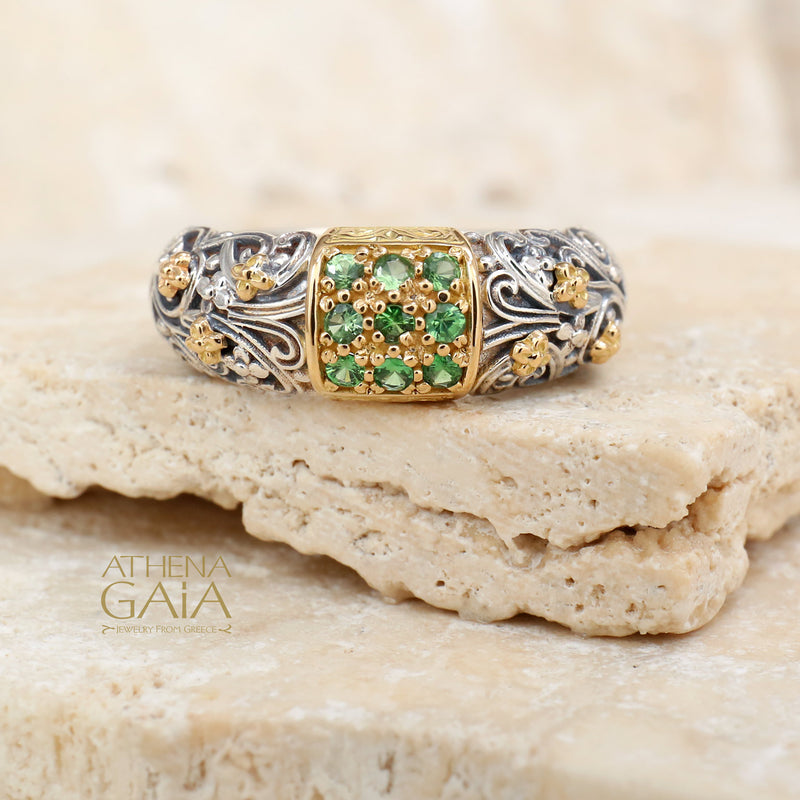 Meadow Breeze Stone Field Band Ring - 18k Gold & Sterling Silver Ring - Stackable Ring