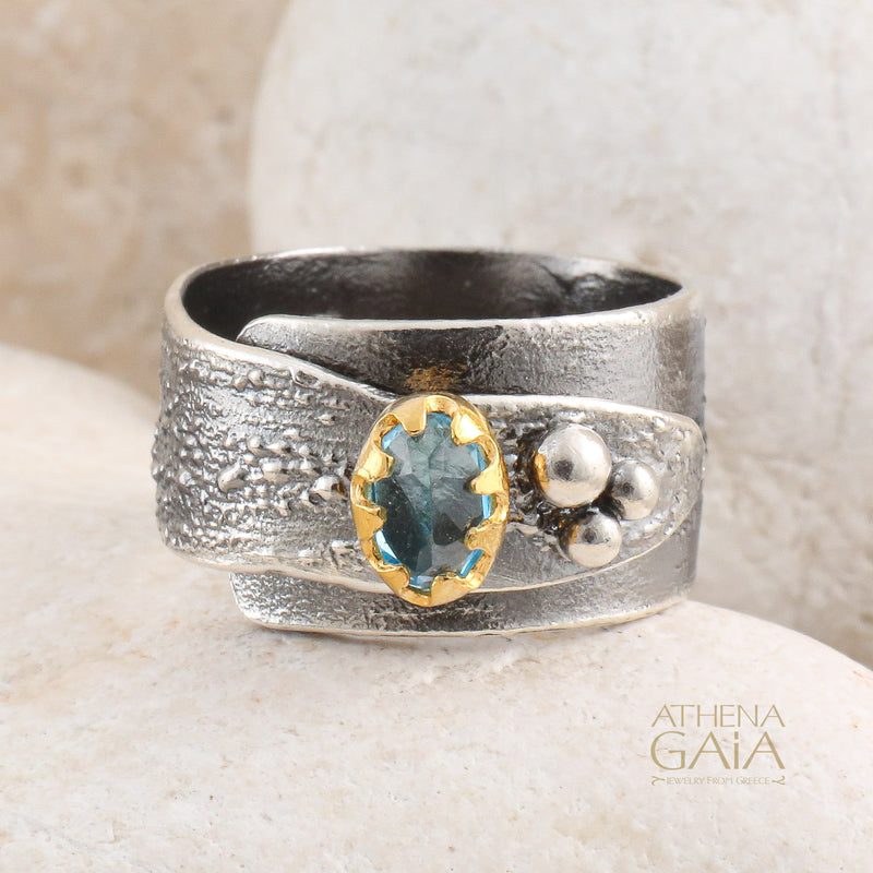Topaz Pebble Wrap Ring - Sterling Silver Ring