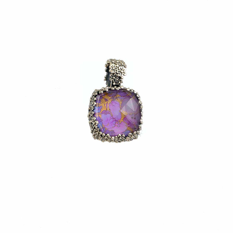 Pop Rocks Wild Flower Anthemis Bezel Square Pendant - Sterling Silver Pendant