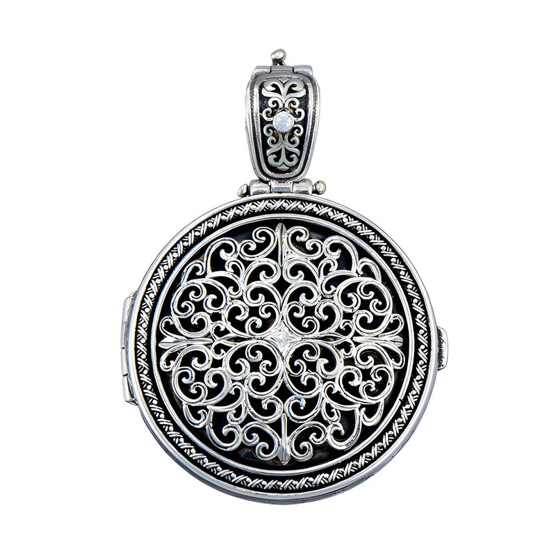 Mediterranean Round Silver Locket Pendant - Sterling Silver Pendant