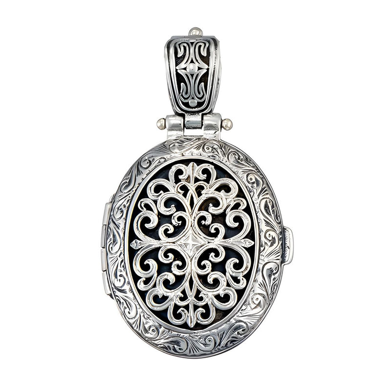 Mediterranean Oval Silver Locket Pendant - Sterling silver Pendant