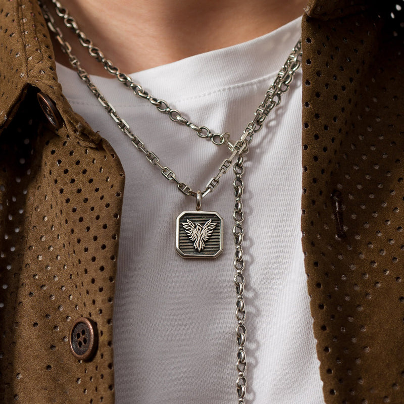 Phoenix Talisman Square Pendant - Sterling Silver