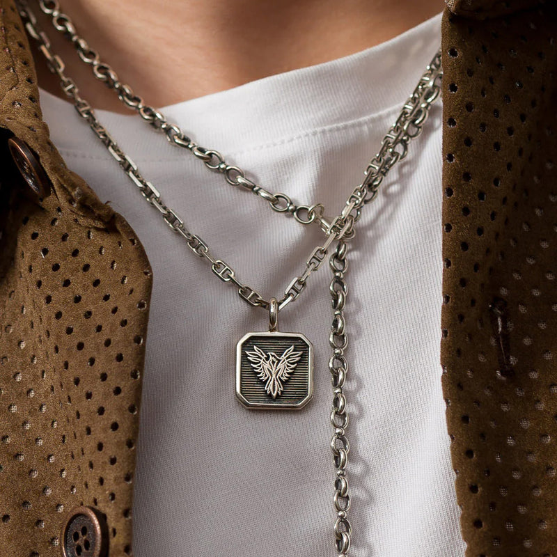 Trireme Talisman Square Pendant - 18k Gold & Sterling Silver Pendant