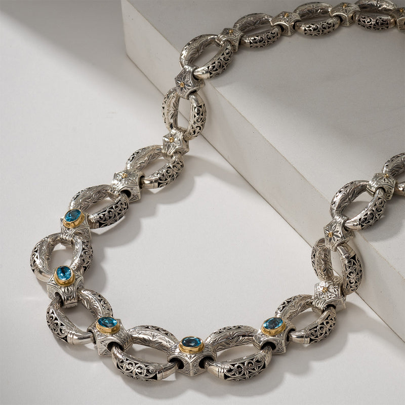 Garden Shadows Necklace Byzantine design 18k Gold and Silver