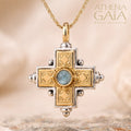 Rustic Stone Cross (Large) - 18k Gold & Sterling Silver - Greek Cross Necklace