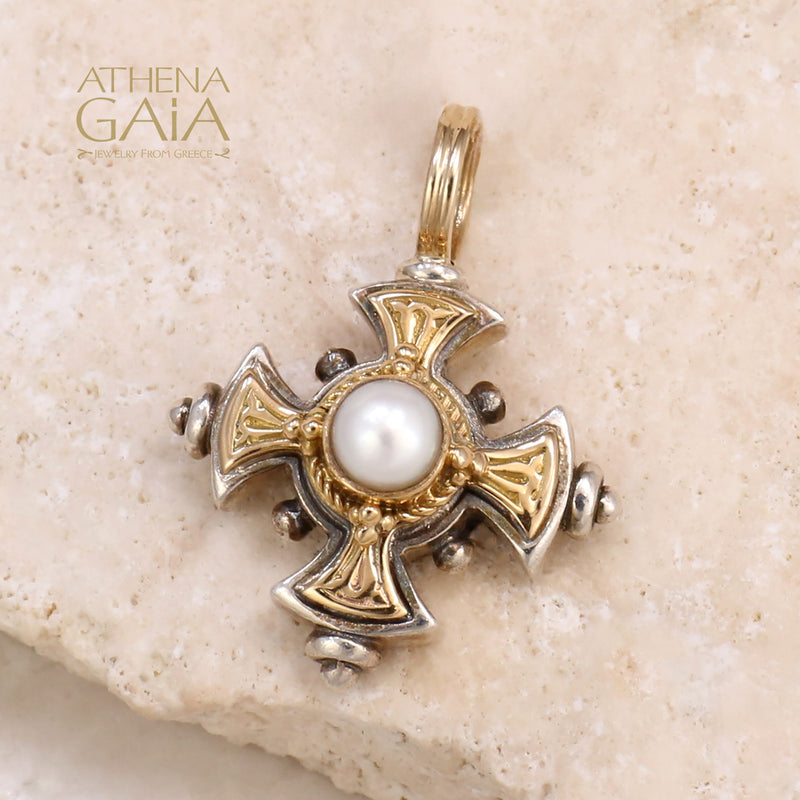 The Stone Maltese Cross (Small) - 18k Gold & Sterling Silver - Cross Necklace