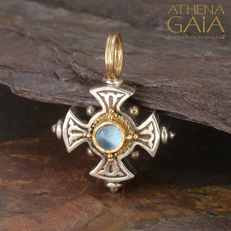 Silver Stone Maltese Cross (Small)- 18k Gold & Sterling Silver - Cross Necklace