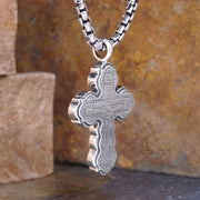 side view of an all-silver thick Orthodox Baptism cross on silver box chain