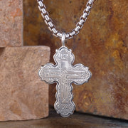Orthodox Baptism cross with IC XC NI KA symbols in all silver with silver chain