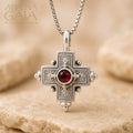 Rustic Silver Stone Cross (Small) - Sterling Silver - Greek Cross Necklace