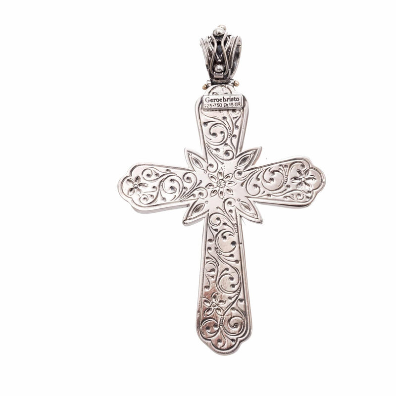 Grand Burst Byzantine Cross - 18k Gold and Sterling Silver - Latin Cross