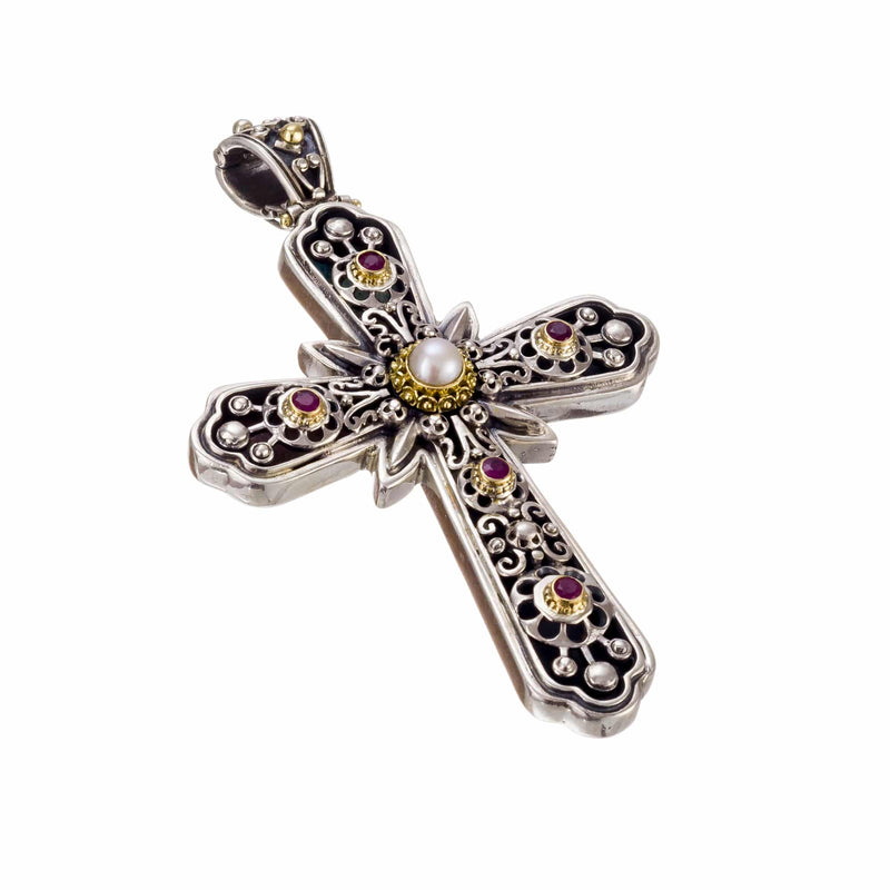Grand Burst Byzantine Cross - 18k Gold and Sterling Silver - Latin Cross