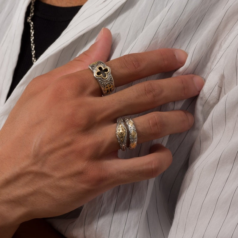 Eurus Band Ring - 18k Gold & Sterling Silver Ring - Stackable Ring