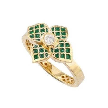 Periklista Diamond Enamel Clover Ring - 18k Gold - Cocktail Ring