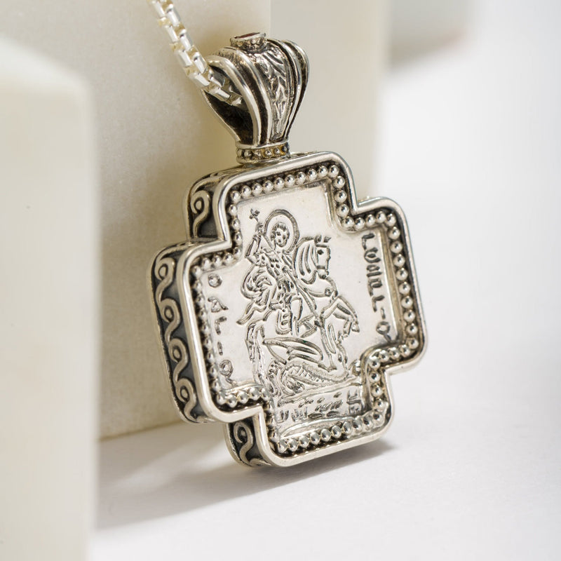 Saint George Greek Cross -  Sterling Silver - Orthodox Cross Necklace