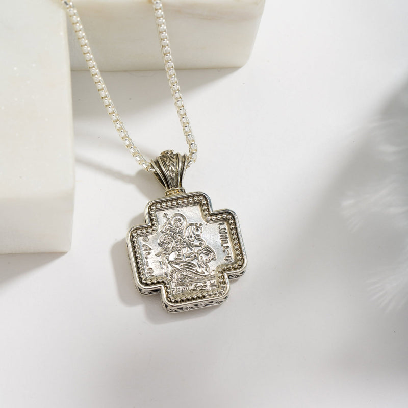 Saint George Greek Cross -  Sterling Silver - Orthodox Cross Necklace