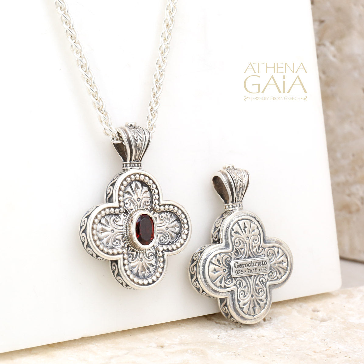 Rounded Greek Cross by Gerochristo - Sterling Silver with Center