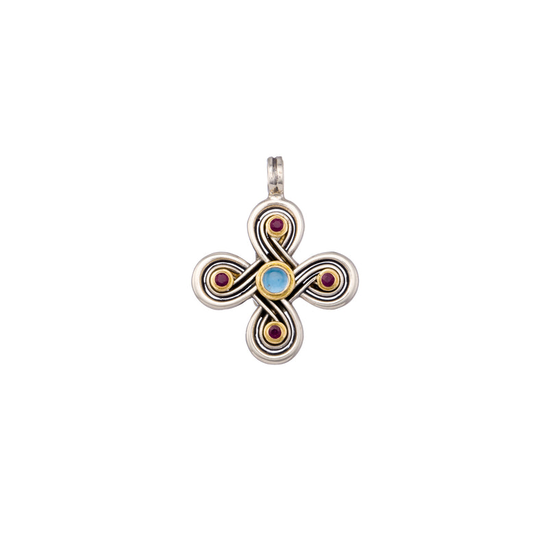 Monastiraki Infinity Multi-Stone Cross (Large) - 18k Gold and Silver - Byzantine Cross