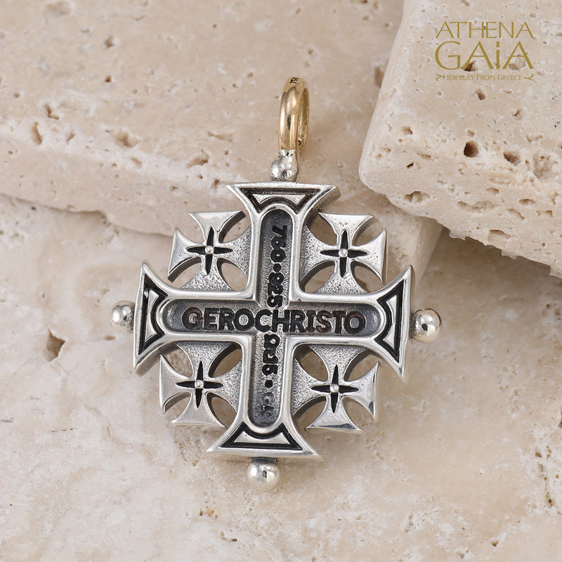 Jerusalem Cross (Large) - 18k Gold & Sterling Silver - Crusader Cross Necklace
