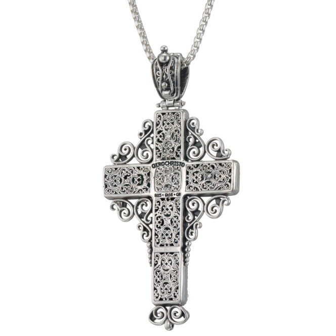 Dione Long Filigree Doublet Cross - Sterling Silver & Gold Plating - Latin Cross