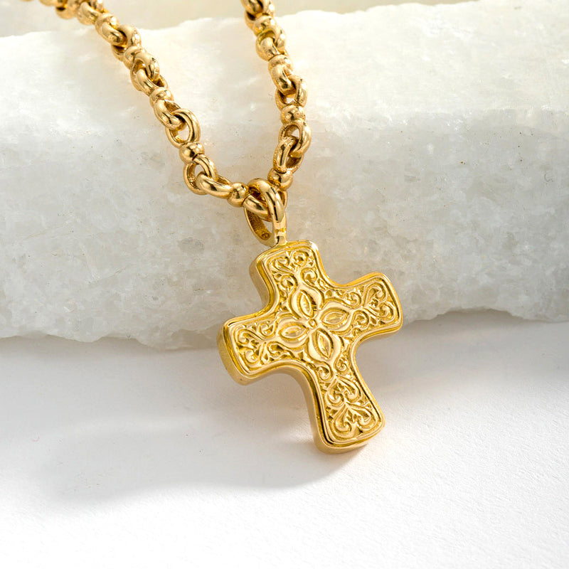 Floral Hope Cross (Small) - 18k Gold - Cross Necklace