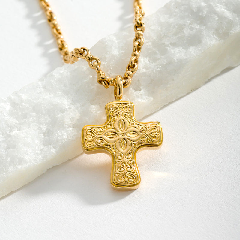 Floral Hope Cross (Large) - 18k Gold - Cross Necklace