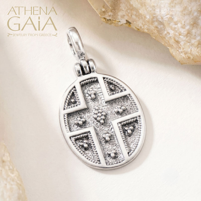 Byzantine Oval Konstantinata - Sterling Silver - Greek Cross