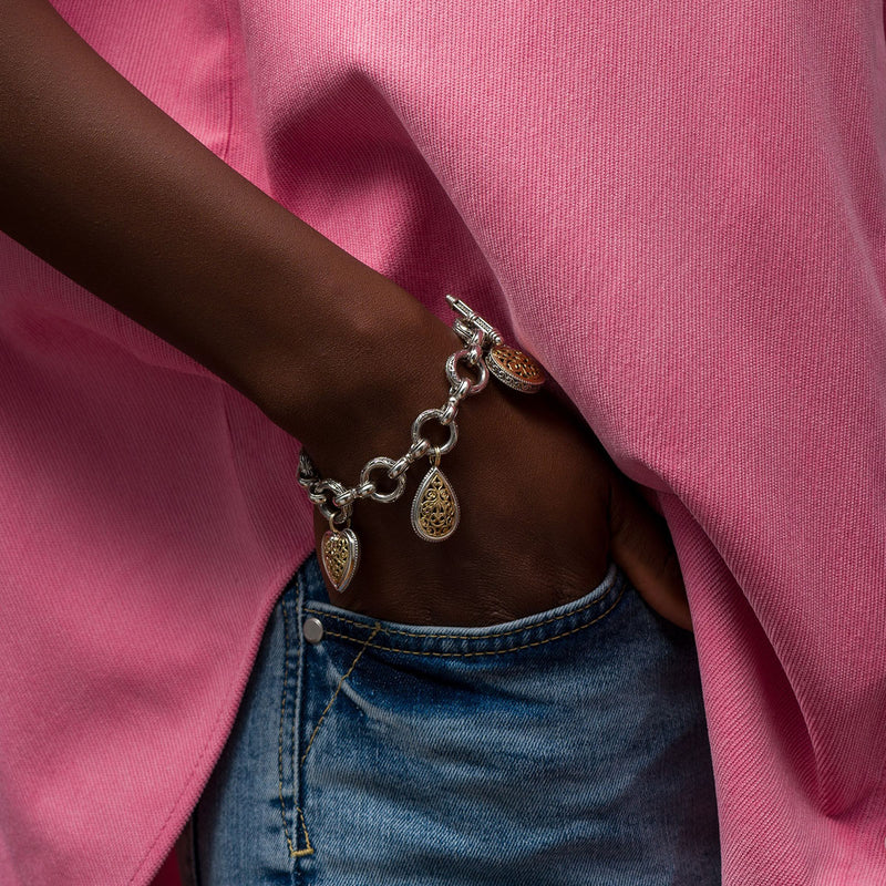 Garden Shadows Charms Bracelet Byzantine Design Gold and Silver