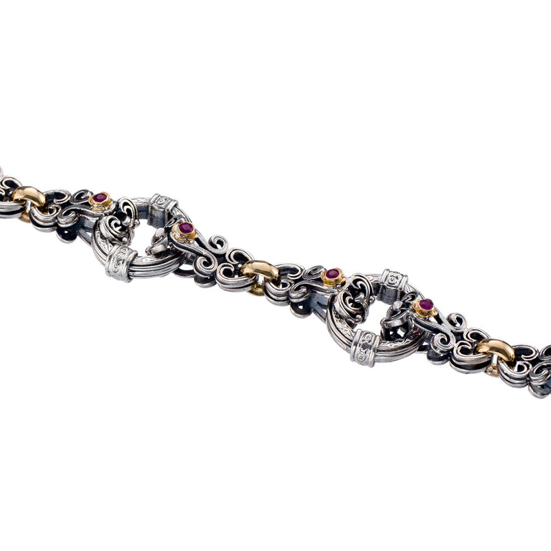 Byzantine Flower Link Bracelet - 18k Gold & Sterling Silver Bracelet
