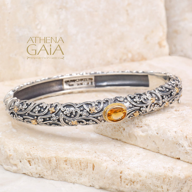 Large Stone Meadow Breeze Bracelet - 18k Gold and Sterling Silver - Hinged Bangle Bracelet