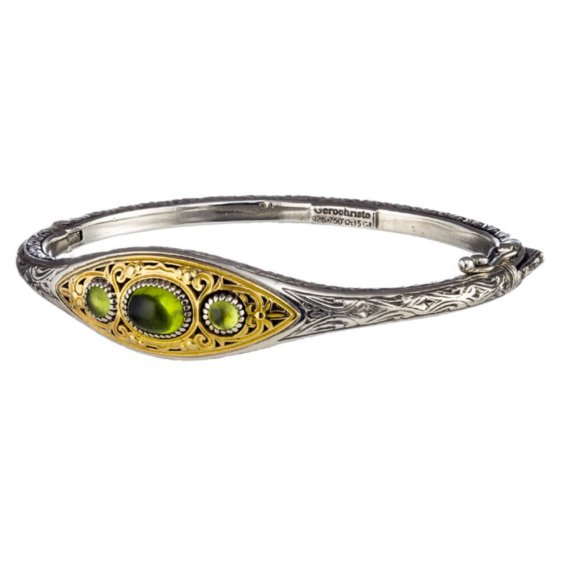 Thalassia Ellipse Bracelet - 18k Gold and Sterling Silver - Hinged Bangle Bracelet