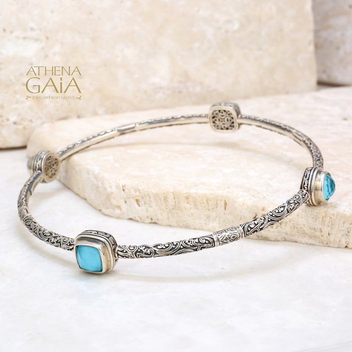 Meadow Breeze Silver Stoned Bangle Bracelet