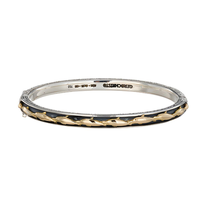 Dolphin Bracelet - 18k Gold and Sterling Silver - Hinged Bangle Bracelet