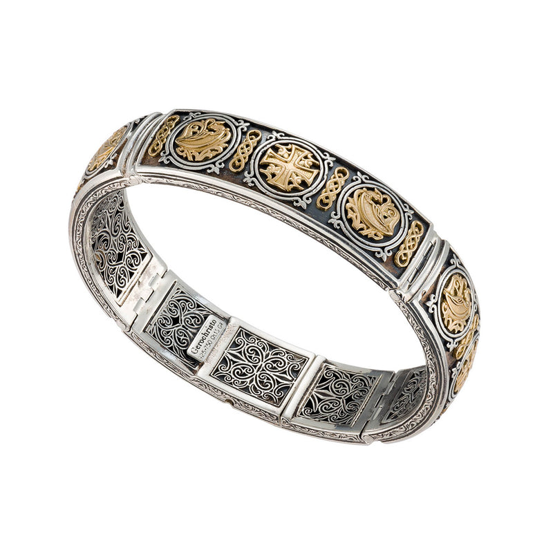 Roxana Dove and Cross Bracelet - 18k Gold & Sterling Silver - Cuff Bracelet