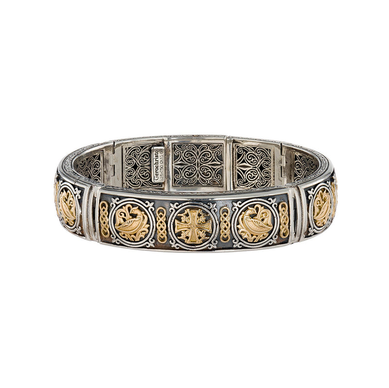 Roxana Dove and Cross Bracelet - 18k Gold & Sterling Silver - Cuff Bracelet