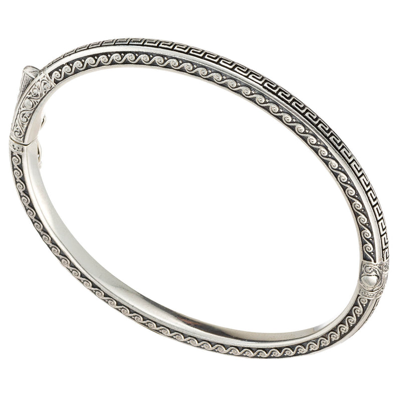 Greek Key Argonaut Bracelet - Sterling Silver Bracelet - Hinged Bangle Bracelet