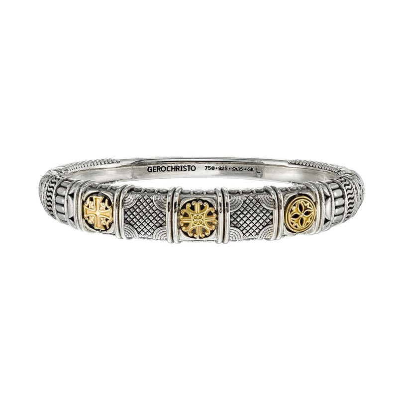 Alexander Shield Bracelet - 18k Gold and Sterling Silver Bracelet - Hinged Bangle Bracelet