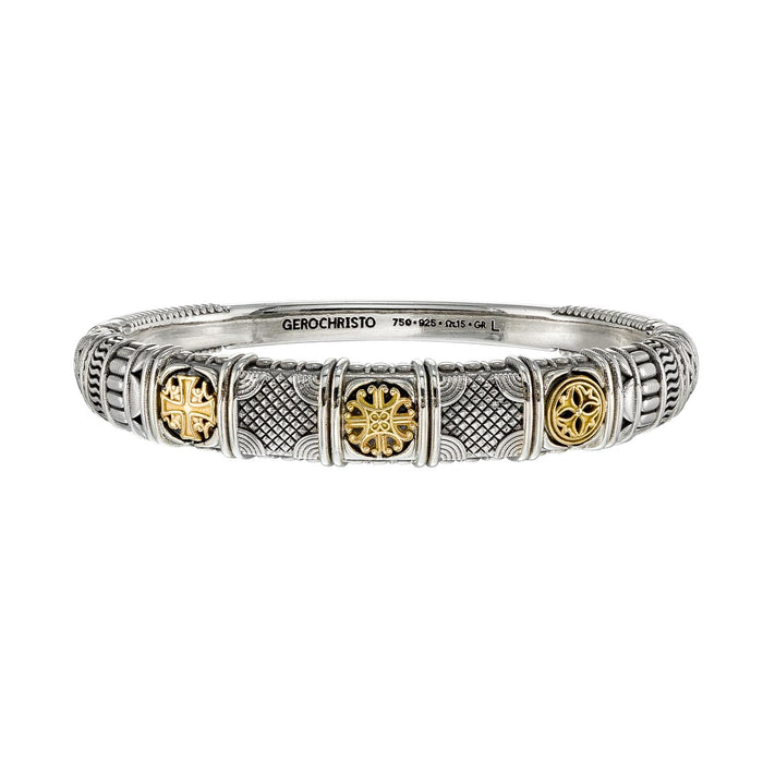 Alexander Shield Bracelet - 18k Gold and Sterling Silver Bracelet - Hinged Bangle Bracelet
