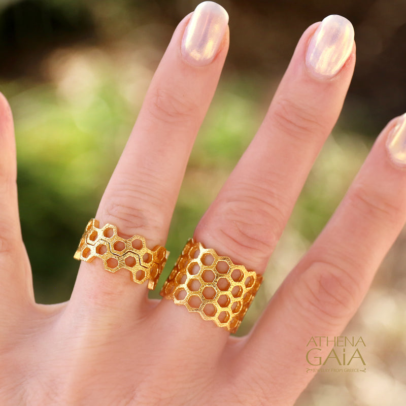 Narrow Honeycomb Open Ring - 14k Gold Ring - Cigar Band Ring