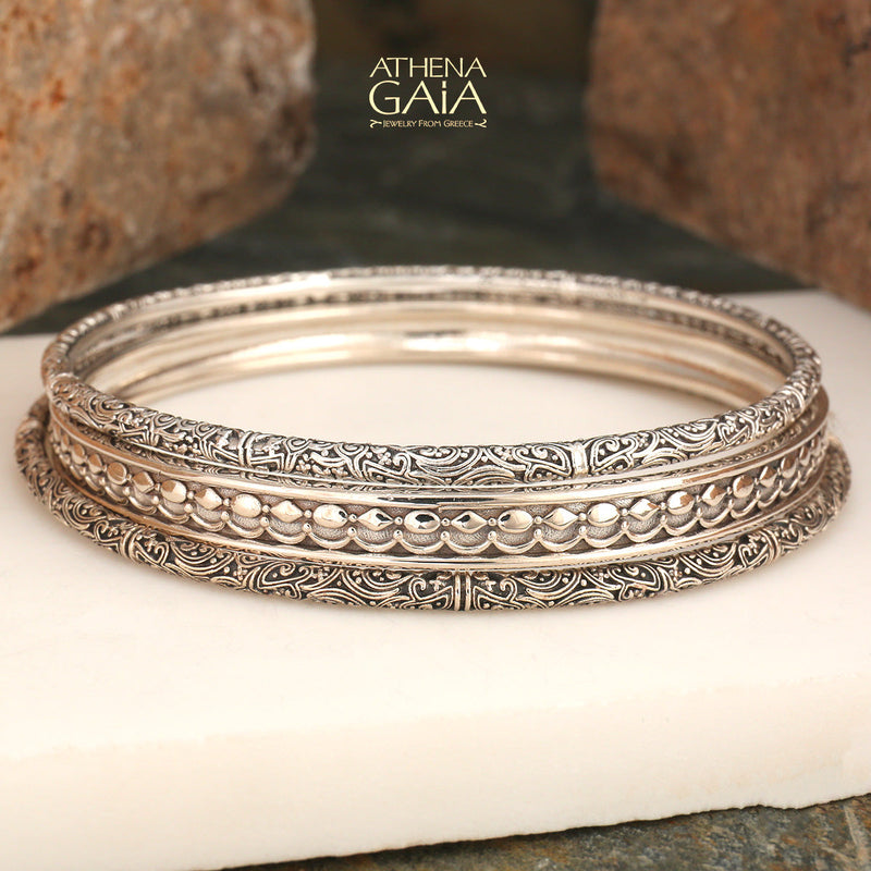 Wave Beads Bangle Bracelet - Sterling Silver (In-Stock)
