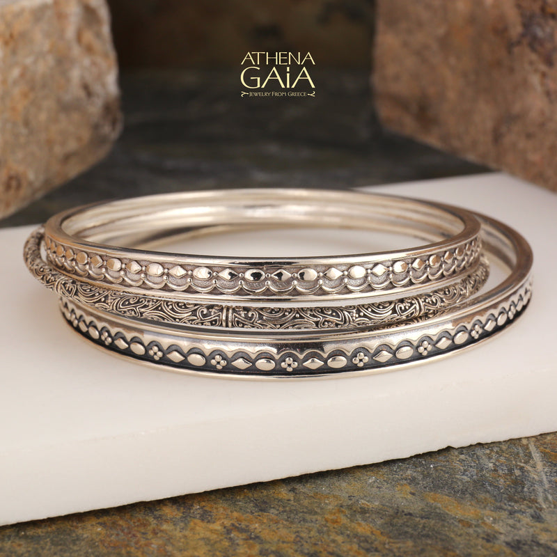 Wave Beads Bangle Bracelet - Sterling Silver (In-Stock)