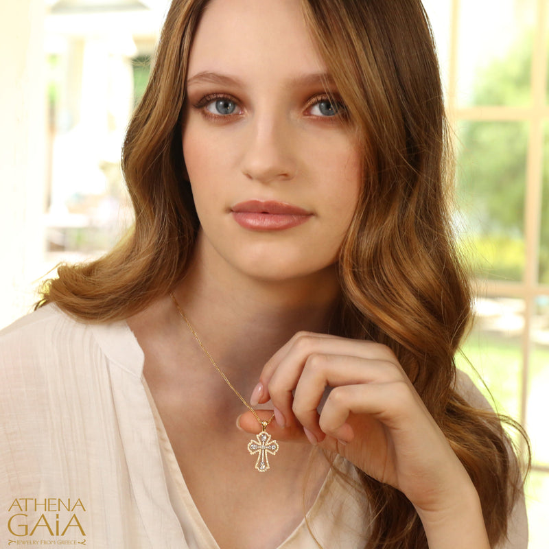 Flared Open Cross - 14k Gold - Diamond Cross Necklace - Orthodox Cross
