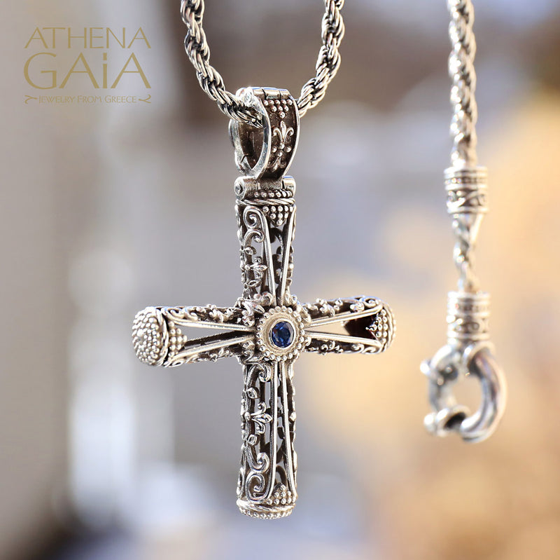 Columns Filigree Orthodox Cross (Large) - Sterling Silver - Byzantine Cross