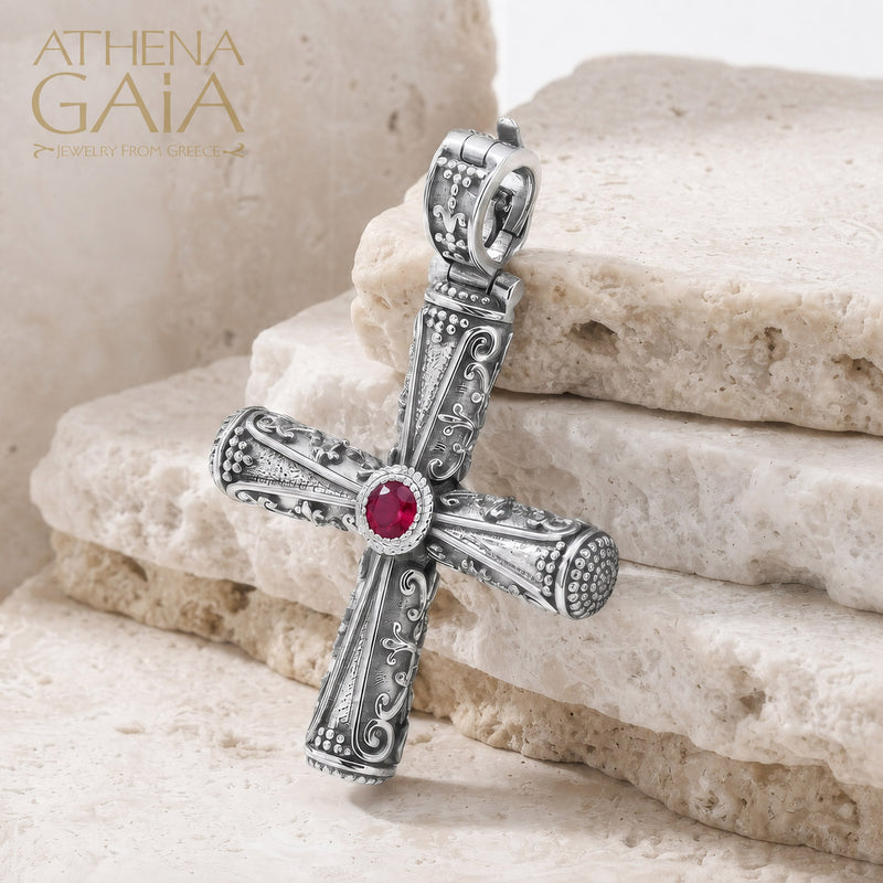 Columns Solid Orthodox Cross (Large) - Sterling Silver - Byzantine Cross