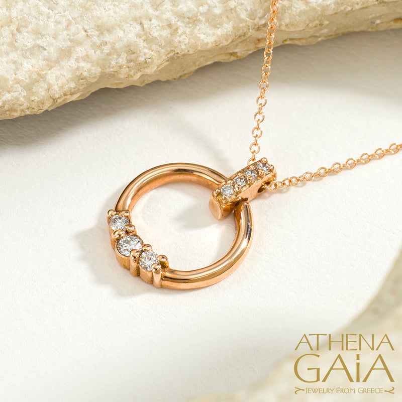 Diamond Ring Pendant Necklace - 14k Gold Necklace