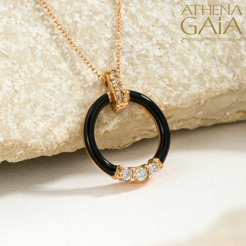 Enamel Ring Pendant Necklace - 14k Gold Necklace
