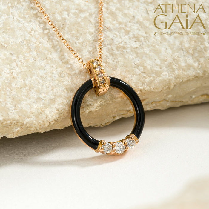 Al'Oro 18k Enamel Ring Pendant with Necklace