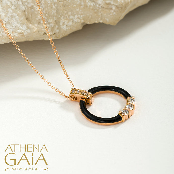 Al'Oro 18k Enamel Ring Pendant with Necklace