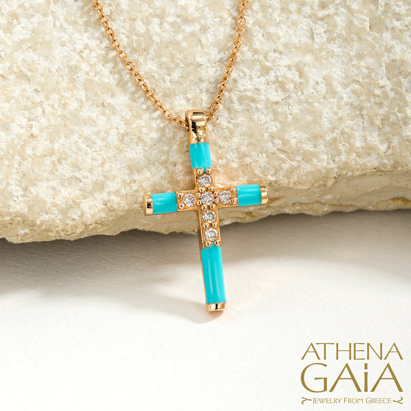 Enamel Diamond Row Cross Necklace - 18k Gold - Latin Cross