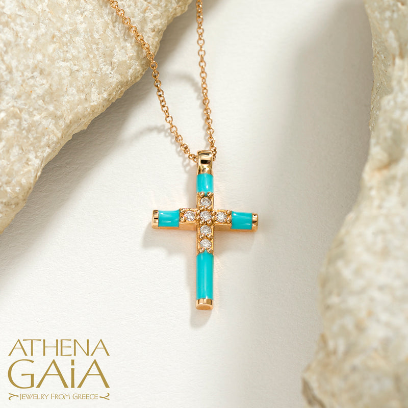 Enamel Diamond Row Cross Necklace - 18k Gold - Latin Cross